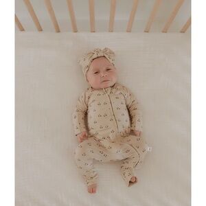 Charming Beige Baby Footie with Bow headband